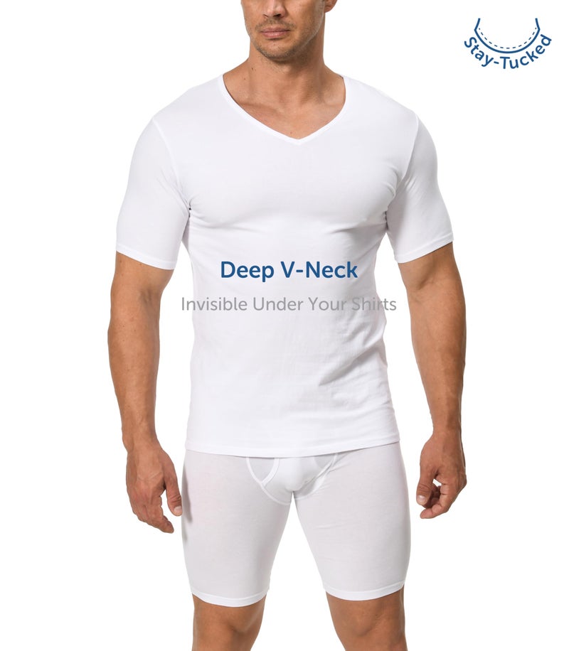Comfneat Men's 3-Pack Undershirts Stretchy Cotton Spandex V-Neck T-Shirts (White V-Neck 3-Pack, XXL) - Image 2